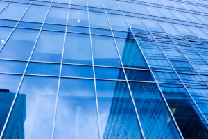 turquoise abstract wall of modern business office skyscraper